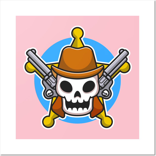 Cute Sheriff Skull With Gun Cartoon Wall Art by Catalyst Labs